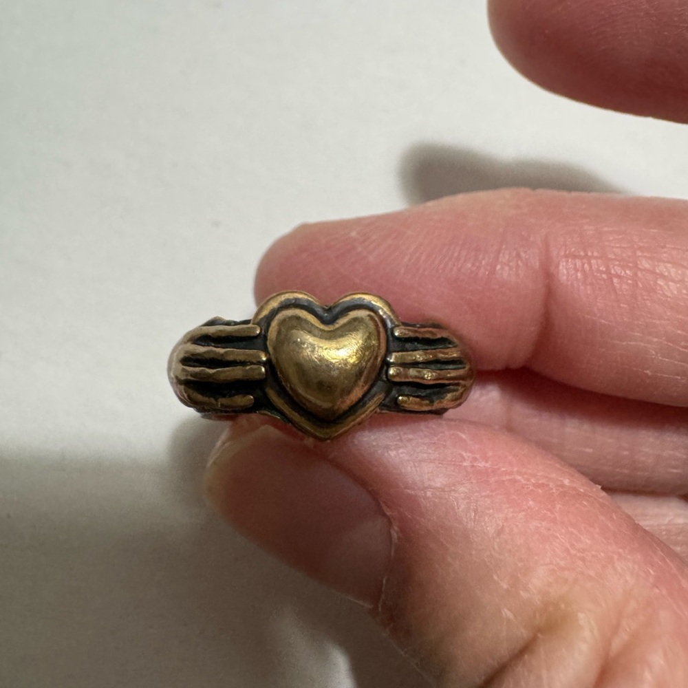 Pamela Love Brass Heart Claddagh Ring with Dark Patina